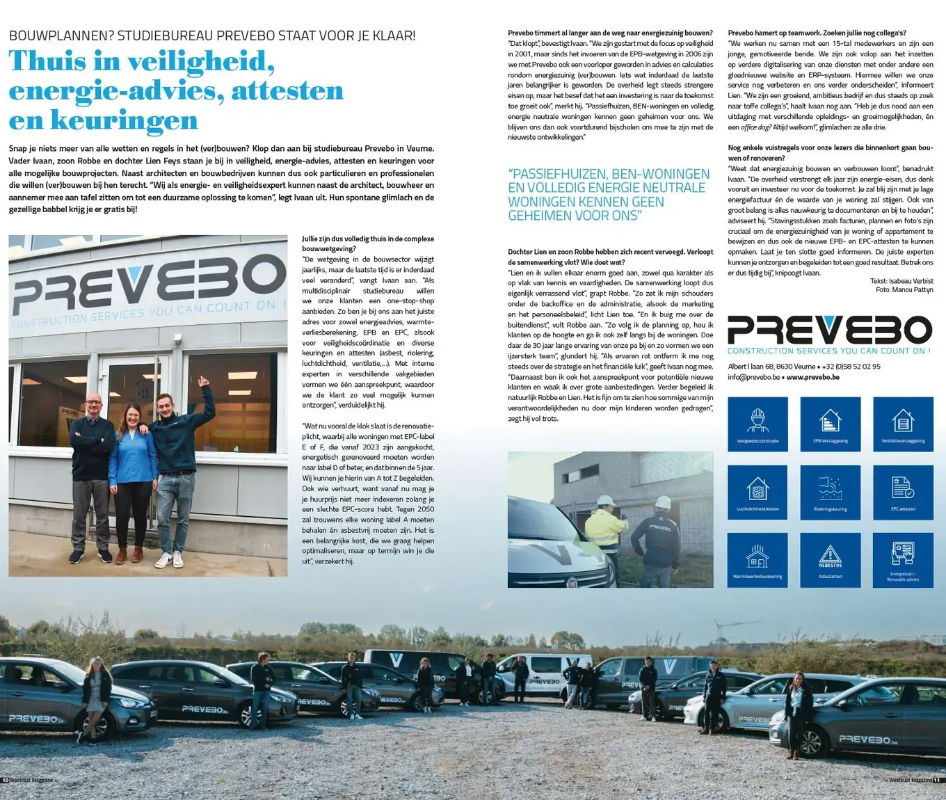 Magazinepagina uit Westkust Magazine uit 2023 met een artikel over Prevebo